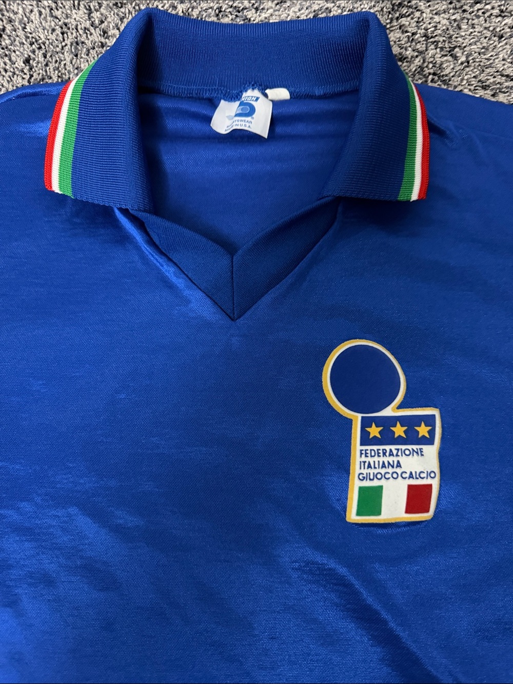 VTG World Cup 94 Blue Italy Football Jersey with Tricolor Collar - XL